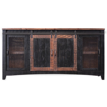 68" Black Solid Wood Cabinet Enclosed Storage Distressed TV Stand HomeRoots