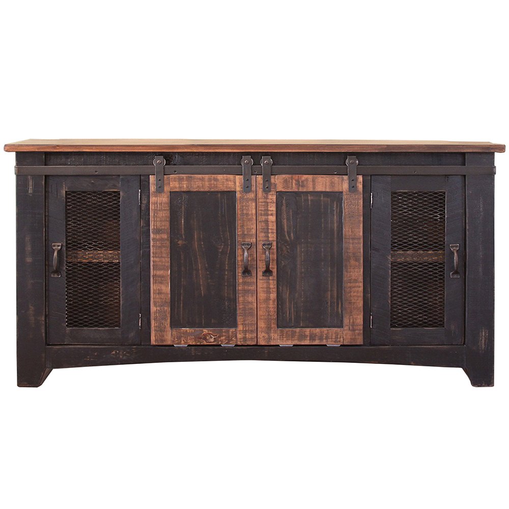 60" Black Solid Wood Cabinet Enclosed Storage Distressed TV Stand HomeRoots