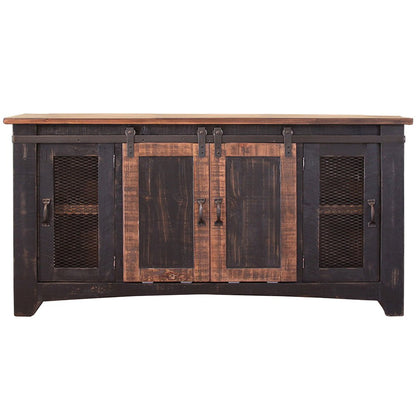 60" Black Solid Wood Cabinet Enclosed Storage Distressed TV Stand HomeRoots
