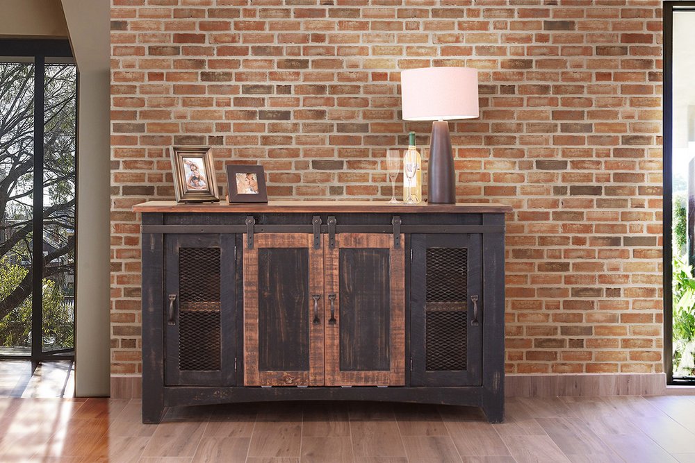 60" Black Solid Wood Cabinet Enclosed Storage Distressed TV Stand — view 1