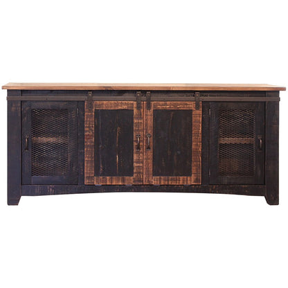 70" Black Solid Wood Cabinet Enclosed Storage Distressed TV Stand HomeRoots