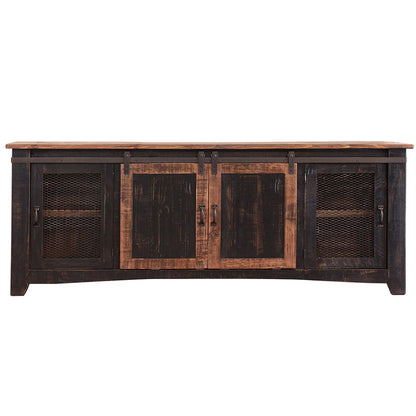 79" Black Solid Wood Cabinet Enclosed Storage Distressed TV Stand HomeRoots