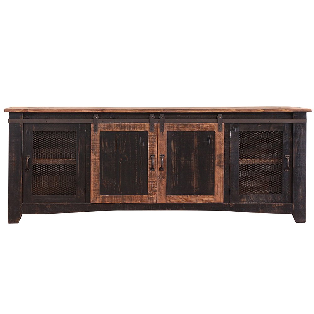 79" Black Solid Wood Cabinet Enclosed Storage Distressed TV Stand HomeRoots