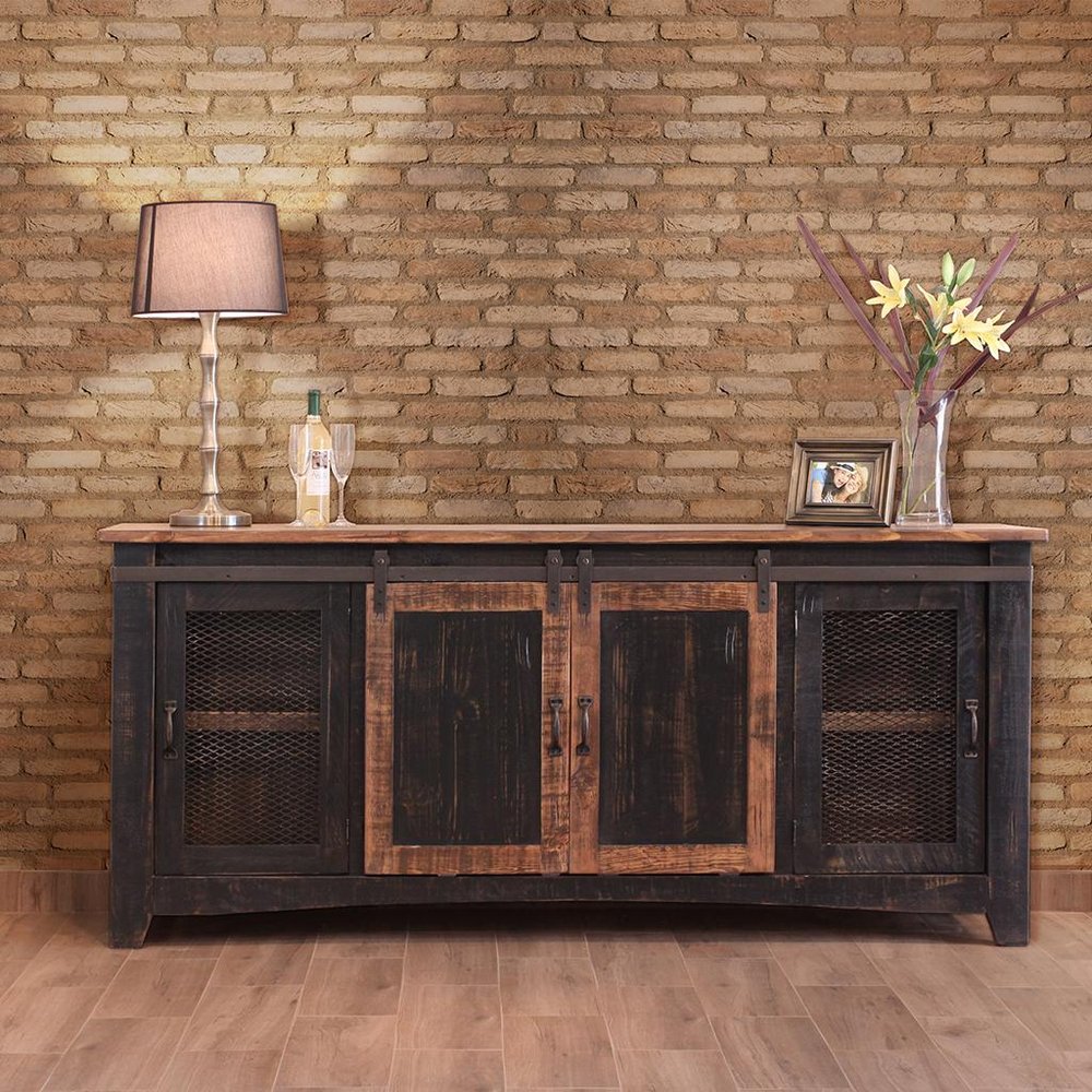 79" Black Solid Wood Cabinet Enclosed Storage Distressed TV Stand HomeRoots