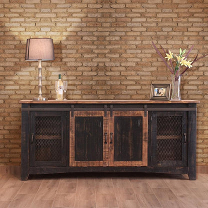 79" Black Solid Wood Cabinet Enclosed Storage Distressed TV Stand HomeRoots