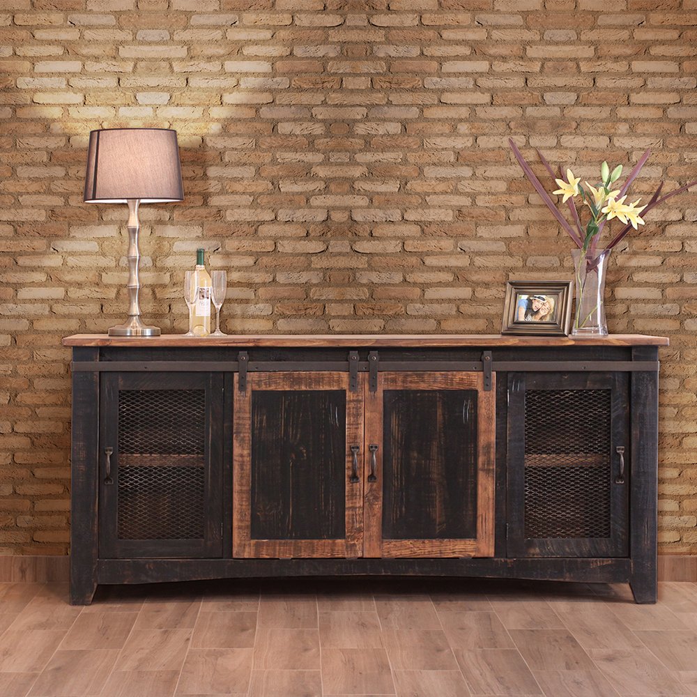 79" Black Solid Wood Cabinet Enclosed Storage Distressed TV Stand HomeRoots