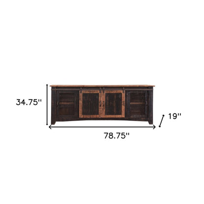 79" Black Solid Wood Cabinet Enclosed Storage Distressed TV Stand HomeRoots