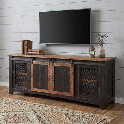 79" Black Solid Wood Cabinet Enclosed Storage Distressed TV Stand HomeRoots