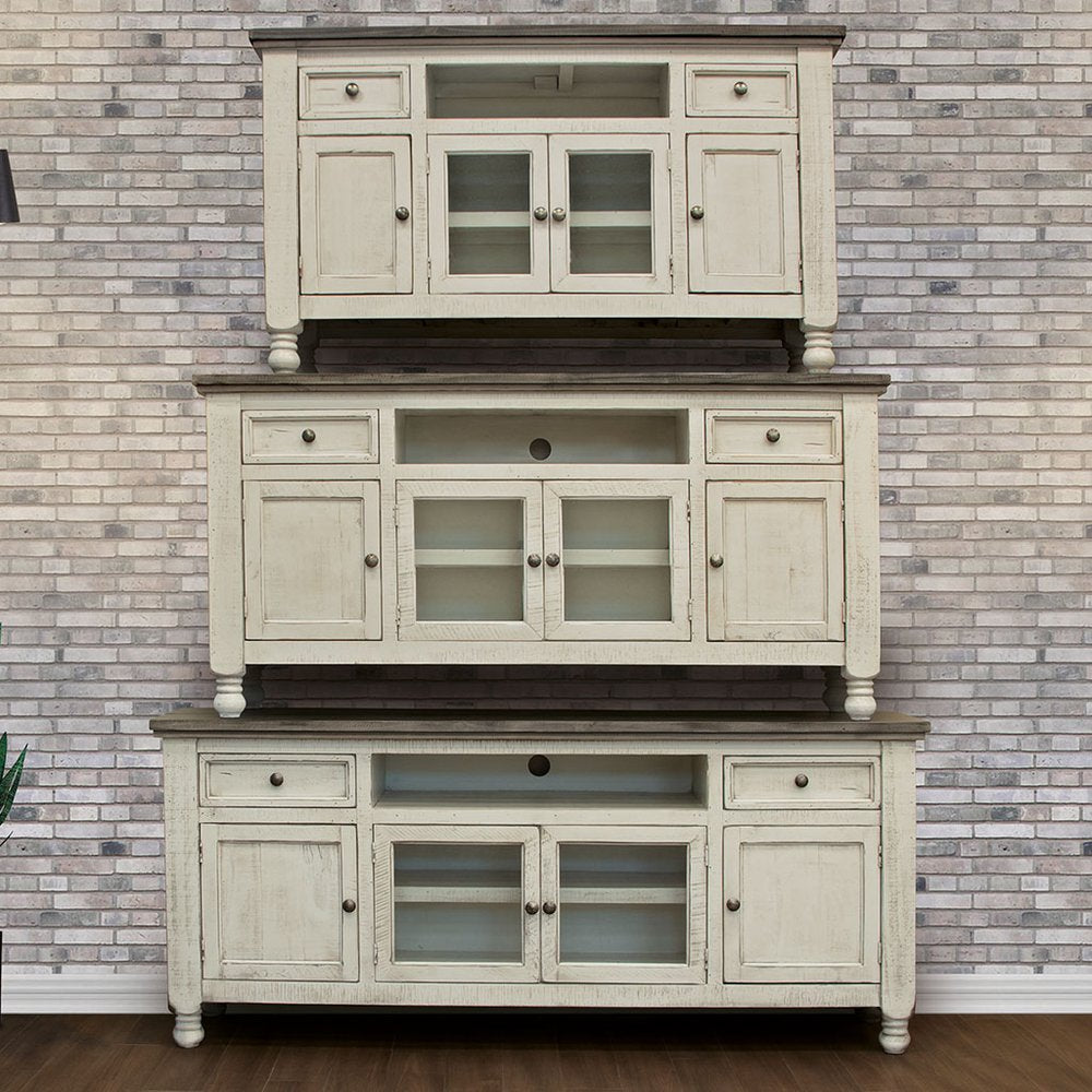 70" Ivory Solid Wood Enclosed Storage Distressed TV Stand HomeRoots