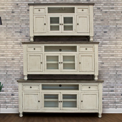 70" Ivory Solid Wood Enclosed Storage Distressed TV Stand HomeRoots