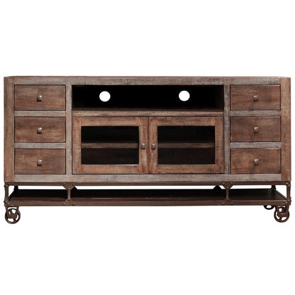 76" Brown Solid Wood Cabinet Enclosed Storage Distressed TV Stand HomeRoots