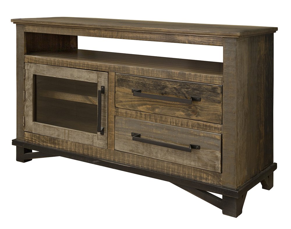 51" Brown Solid Wood Cabinet Enclosed Storage Distressed TV Stand — view 1