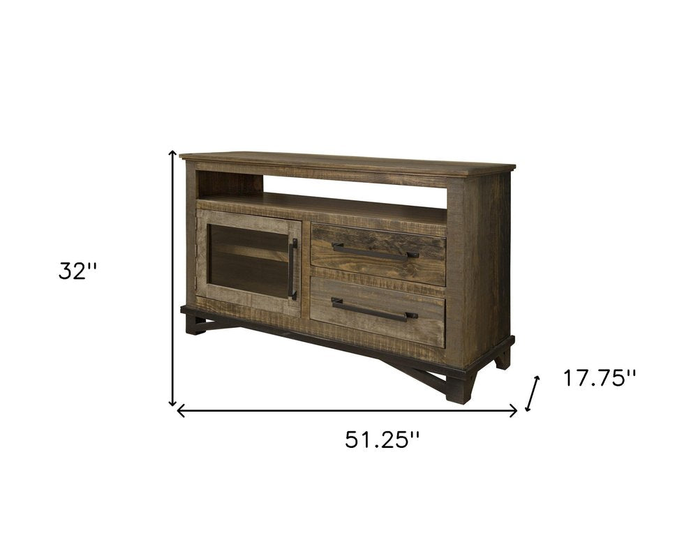 51" Brown Solid Wood Cabinet Enclosed Storage Distressed TV Stand HomeRoots
