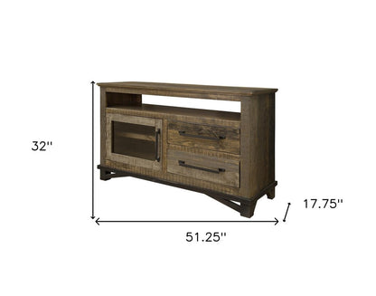 51" Brown Solid Wood Cabinet Enclosed Storage Distressed TV Stand HomeRoots