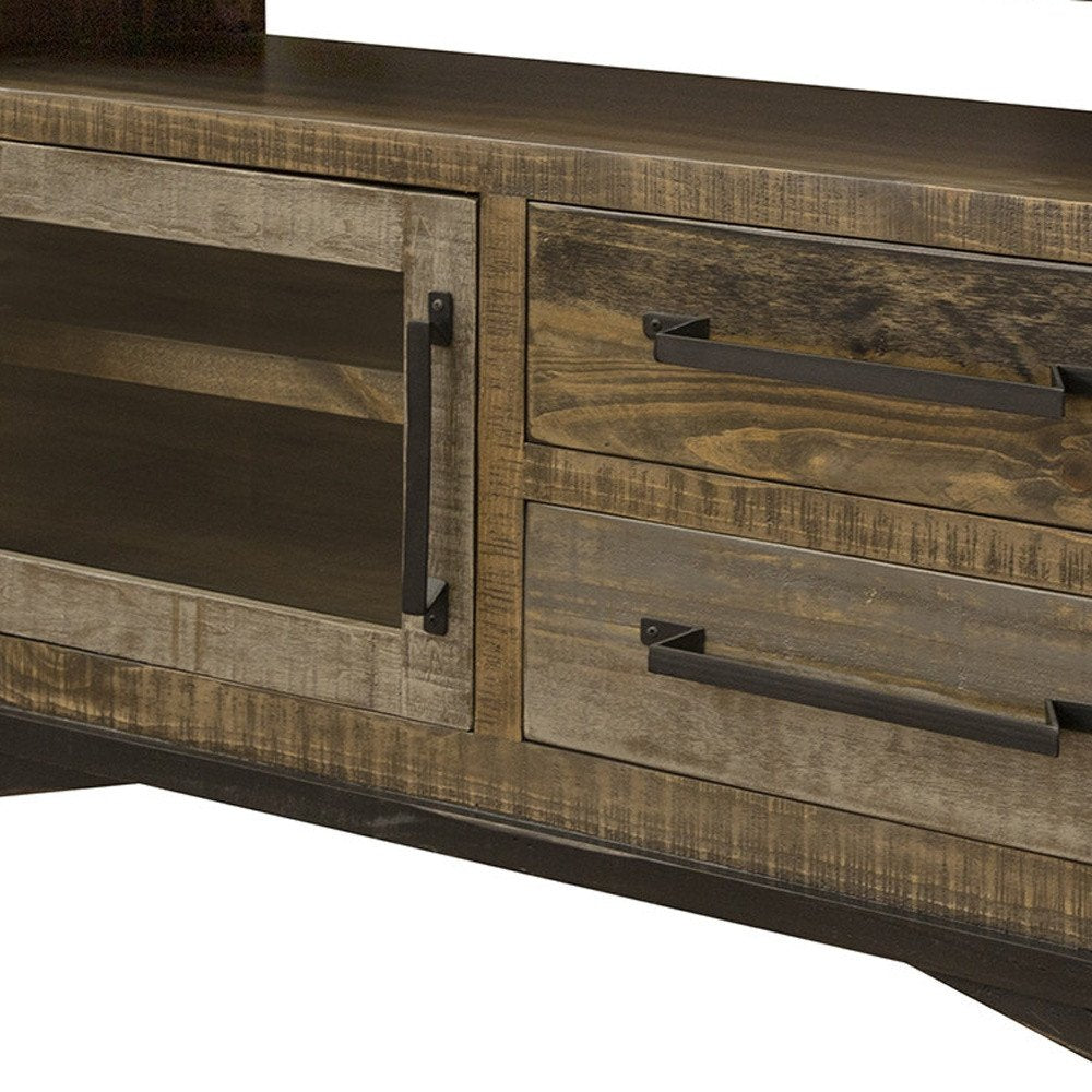 51" Brown Solid Wood Cabinet Enclosed Storage Distressed TV Stand — view 3