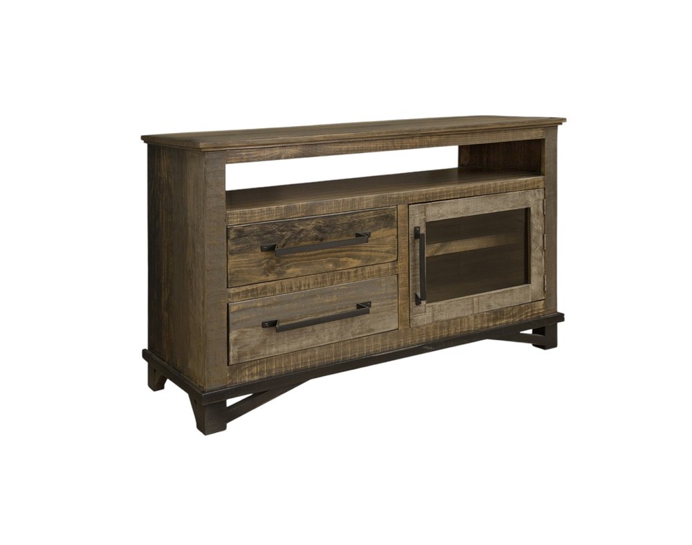 51" Brown Solid Wood Cabinet Enclosed Storage Distressed TV Stand — view 4