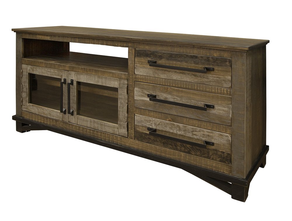 61" Brown Solid Wood Cabinet Enclosed Storage Distressed TV Stand HomeRoots