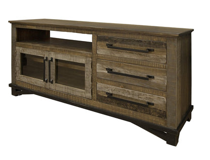 61" Brown Solid Wood Cabinet Enclosed Storage Distressed TV Stand HomeRoots