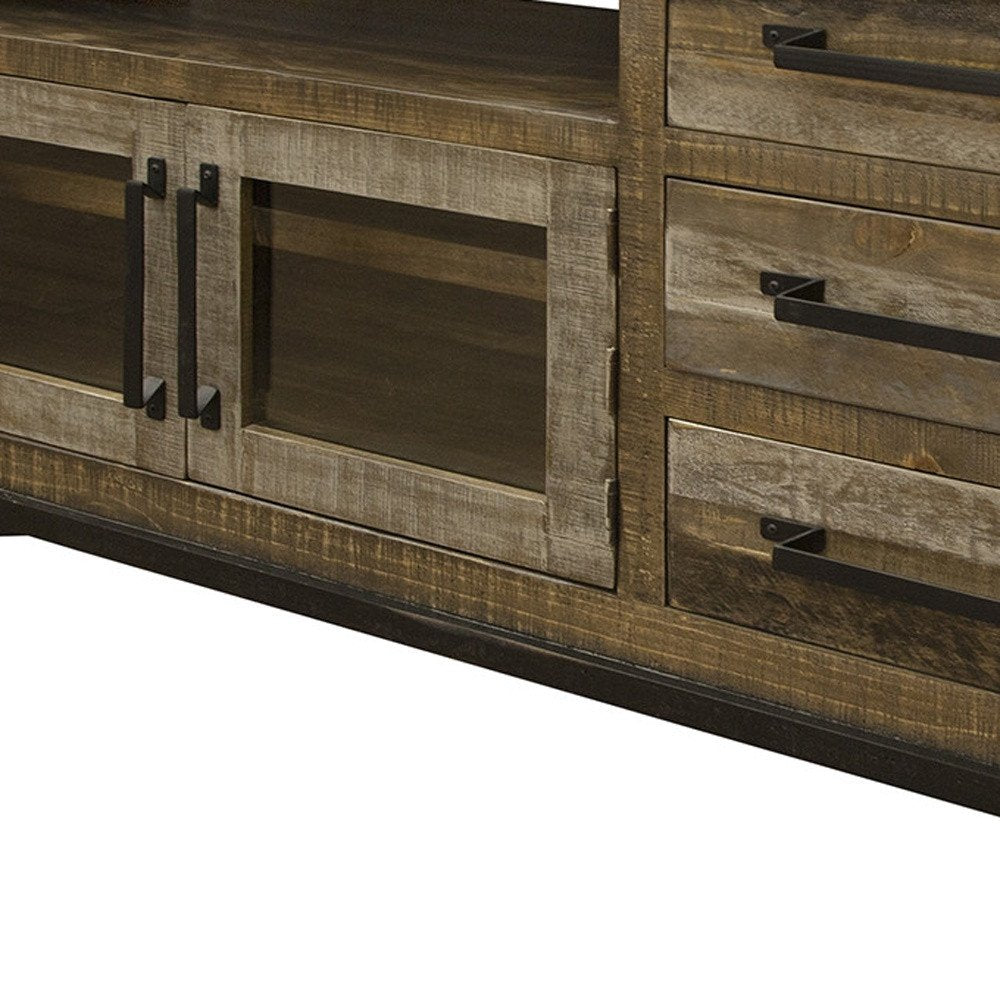 61" Brown Solid Wood Cabinet Enclosed Storage Distressed TV Stand HomeRoots