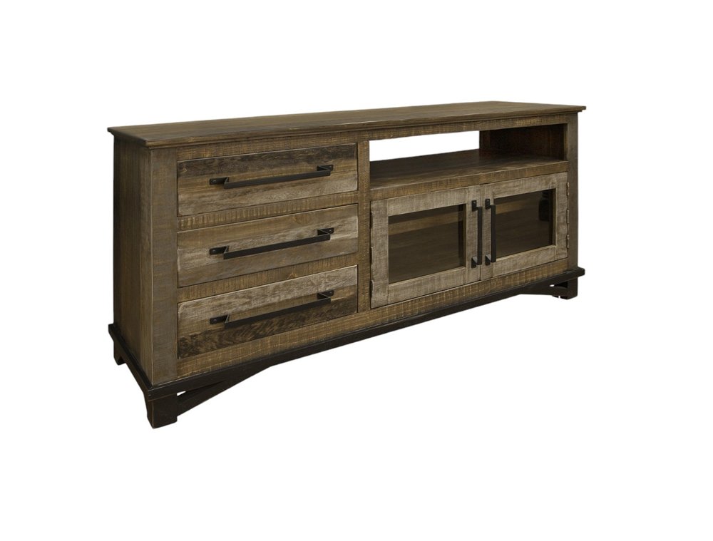 61" Brown Solid Wood Cabinet Enclosed Storage Distressed TV Stand HomeRoots