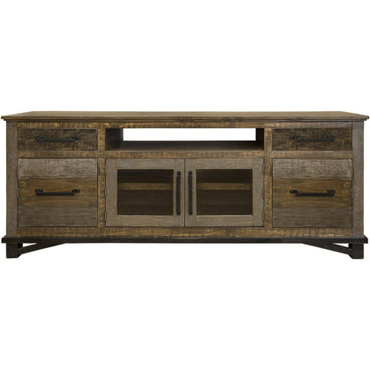 76" Brown Solid Wood Cabinet Enclosed Storage Distressed TV Stand HomeRoots