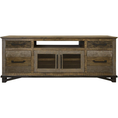 76" Brown Solid Wood Cabinet Enclosed Storage Distressed TV Stand HomeRoots