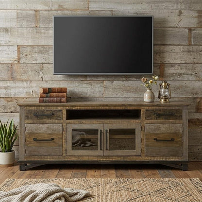 76" Brown Solid Wood Cabinet Enclosed Storage Distressed TV Stand HomeRoots