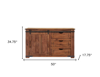 50" Brown Solid Wood Enclosed Storage Distressed TV Stand HomeRoots