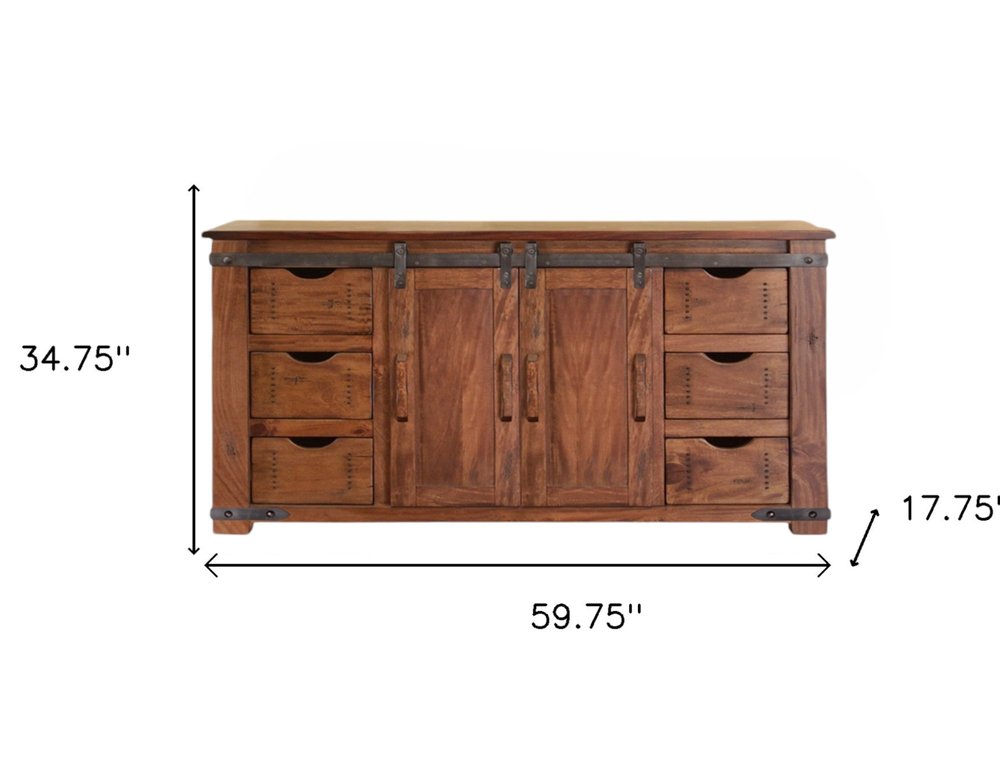 60" Brown Solid Wood Enclosed Storage Distressed TV Stand HomeRoots