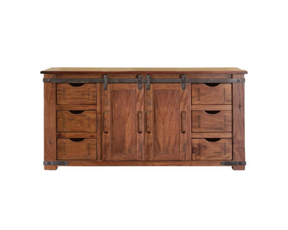 60" Brown Solid Wood Enclosed Storage Distressed TV Stand HomeRoots