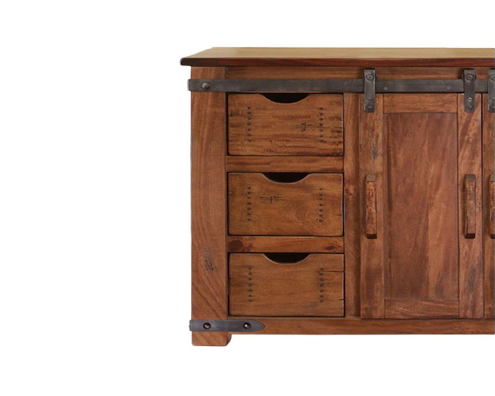60" Brown Solid Wood Enclosed Storage Distressed TV Stand HomeRoots