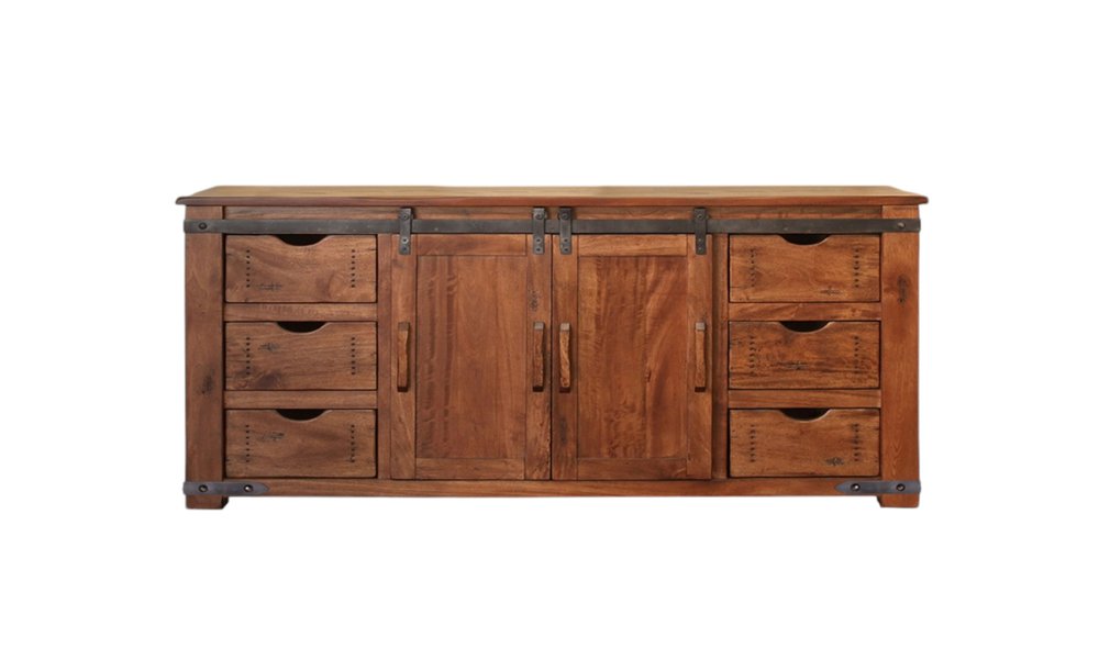 70" Brown Solid Wood Enclosed Storage Distressed TV Stand — view 4