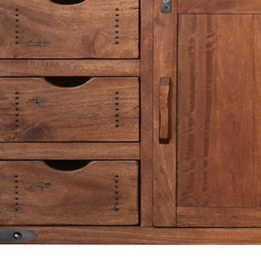 70" Brown Solid Wood Enclosed Storage Distressed TV Stand HomeRoots