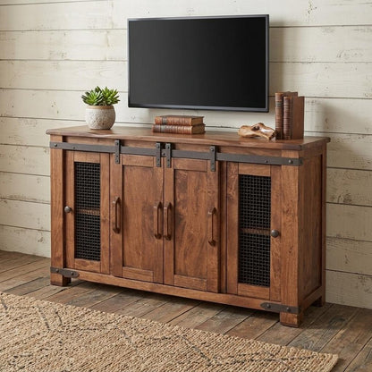 60" Brown Solid Wood Cabinet Enclosed Storage Distressed TV Stand HomeRoots