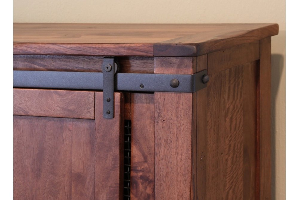 60" Brown Solid Wood Cabinet Enclosed Storage Distressed TV Stand — view 2