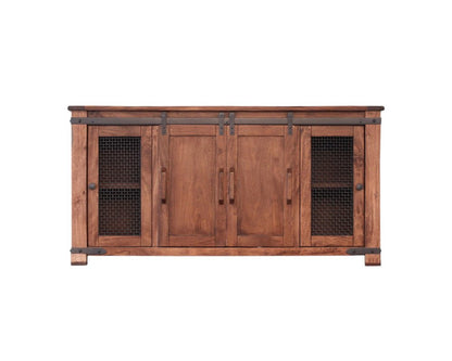 70" Brown Solid Wood Cabinet Enclosed Storage Distressed TV Stand HomeRoots