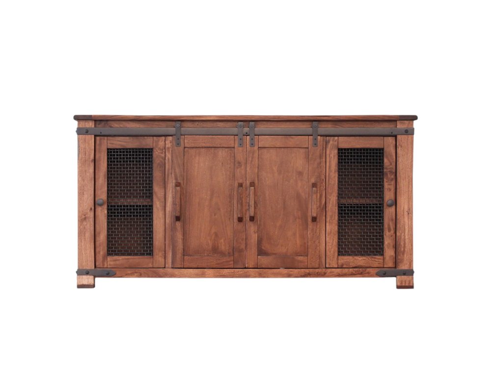 70" Brown Solid Wood Cabinet Enclosed Storage Distressed TV Stand HomeRoots