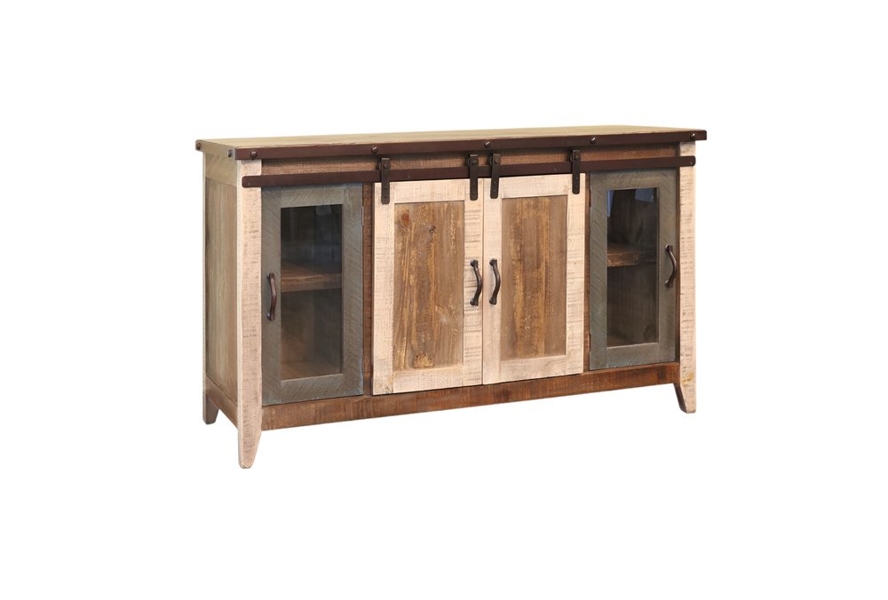 60" Brown Solid Wood Cabinet Enclosed Storage Distressed TV Stand HomeRoots