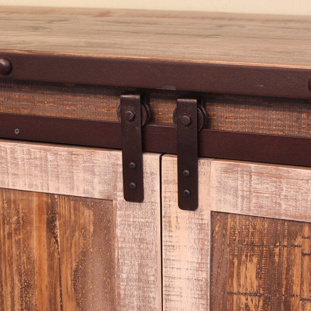 60" Brown Solid Wood Cabinet Enclosed Storage Distressed TV Stand HomeRoots