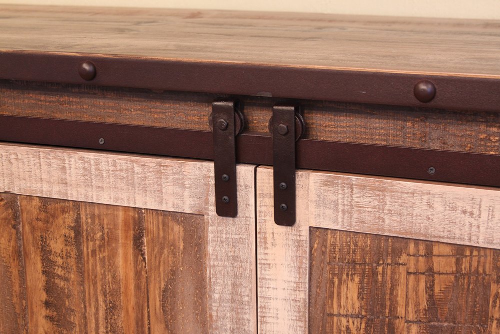 70" Brown Solid Wood Cabinet Enclosed Storage Distressed TV Stand HomeRoots