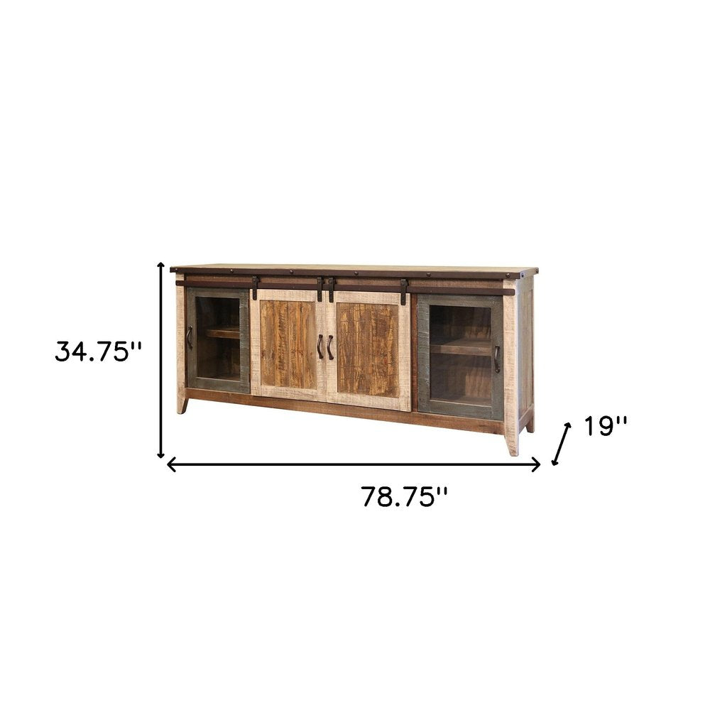 79" Brown Solid Wood Cabinet Enclosed Storage Distressed TV Stand HomeRoots