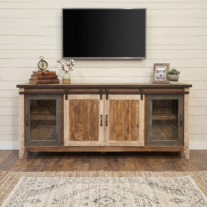 79" Brown Solid Wood Cabinet Enclosed Storage Distressed TV Stand HomeRoots