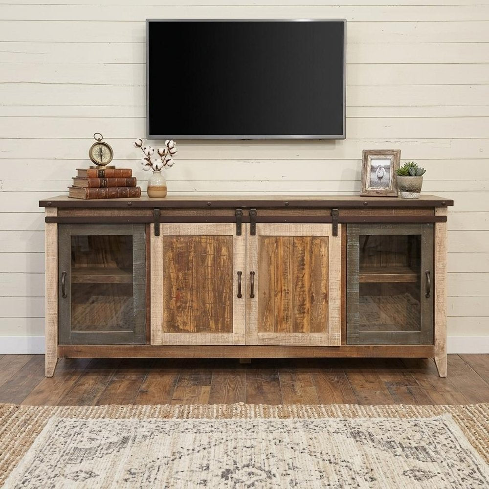 79" Brown Solid Wood Cabinet Enclosed Storage Distressed TV Stand HomeRoots
