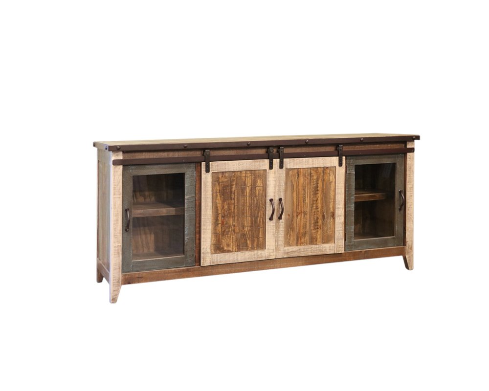 79" Brown Solid Wood Cabinet Enclosed Storage Distressed TV Stand — view 6