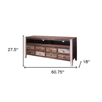 61" Brown Solid Wood Cabinet Enclosed Storage Distressed TV Stand HomeRoots