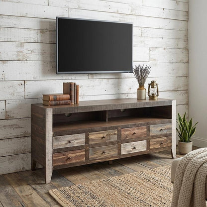 61" Brown Solid Wood Cabinet Enclosed Storage Distressed TV Stand HomeRoots