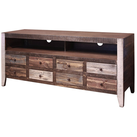 61" Brown Solid Wood Cabinet Enclosed Storage Distressed TV Stand HomeRoots