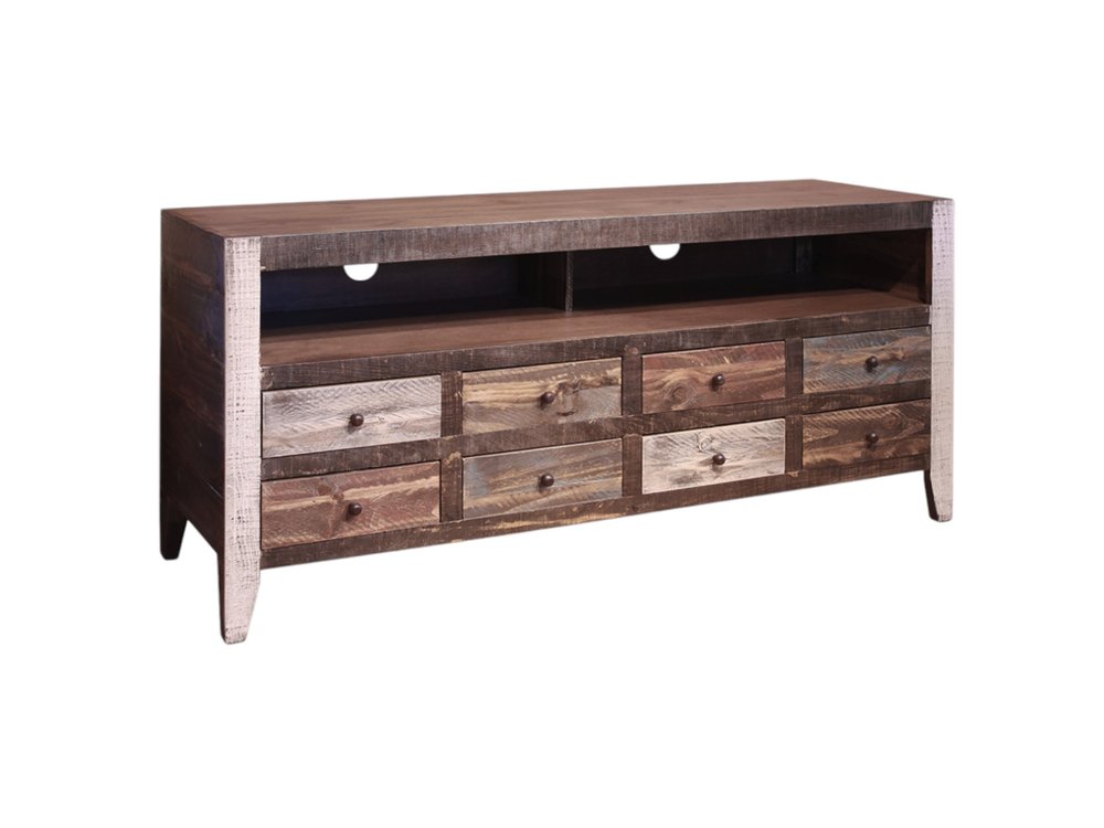 61" Brown Solid Wood Cabinet Enclosed Storage Distressed TV Stand HomeRoots