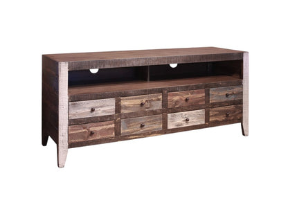 61" Brown Solid Wood Cabinet Enclosed Storage Distressed TV Stand HomeRoots