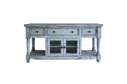 70" Blue Solid Wood Open shelving Distressed TV Stand HomeRoots